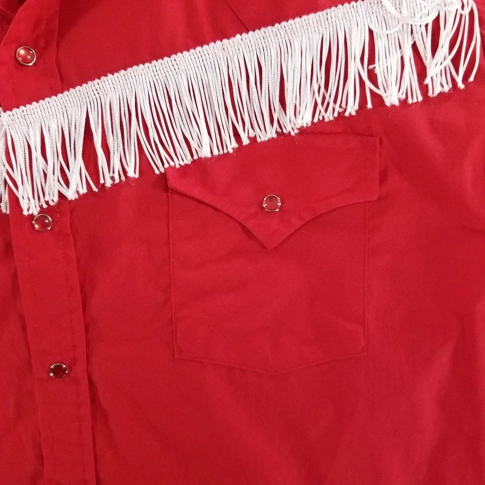 Ely Cattleman Shirt Mens 17.5 XL Red Fringe Pearl Snap Western Rodeo Cowboy